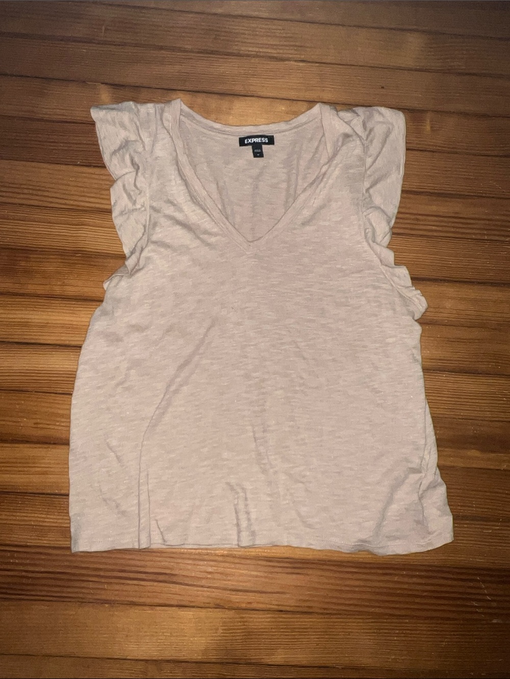 Express Women's beige V-Neck Ruffle Sleeve Tank